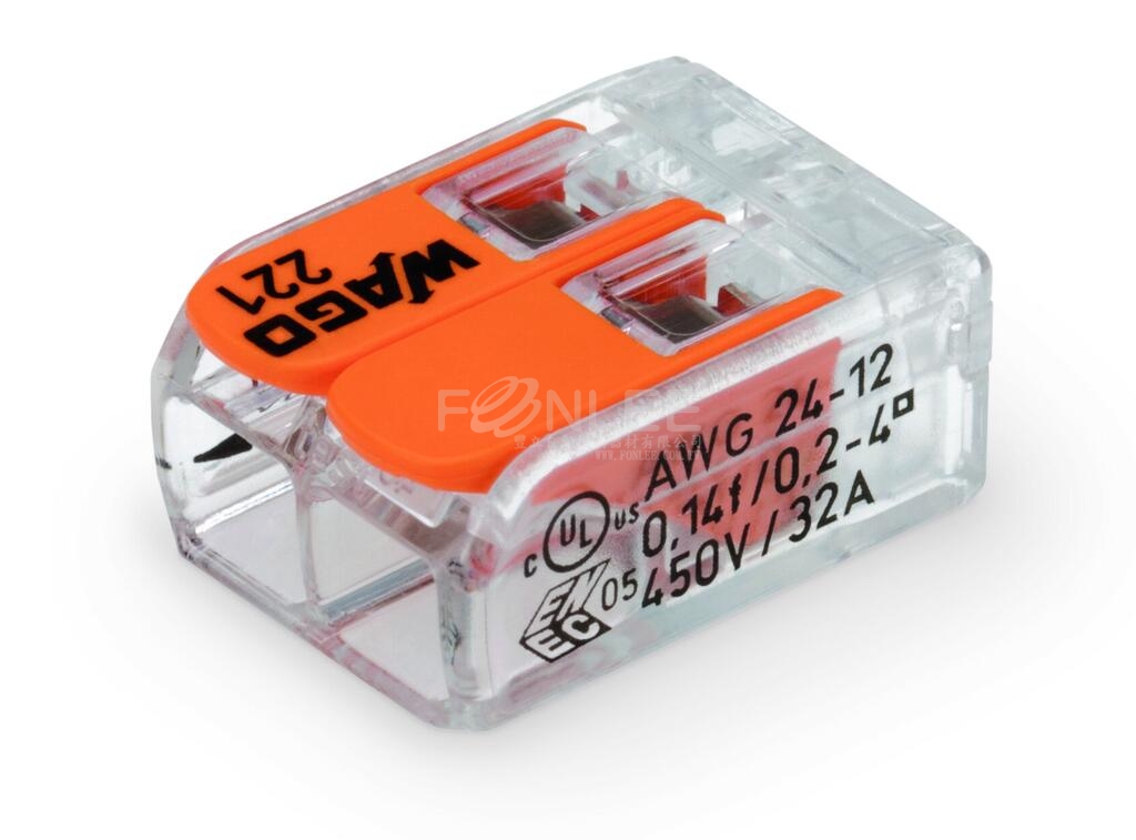 WAGO 221-412連接器2P32A (橘)100只/盒