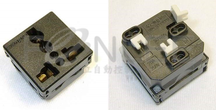 萬寶 R4LT(黑)16A/250V 萬用插座(鎖線)-50*50MM Ø1.MM-Ø5.0MM-JWWPR4LT-開關切/插座.蓋板
