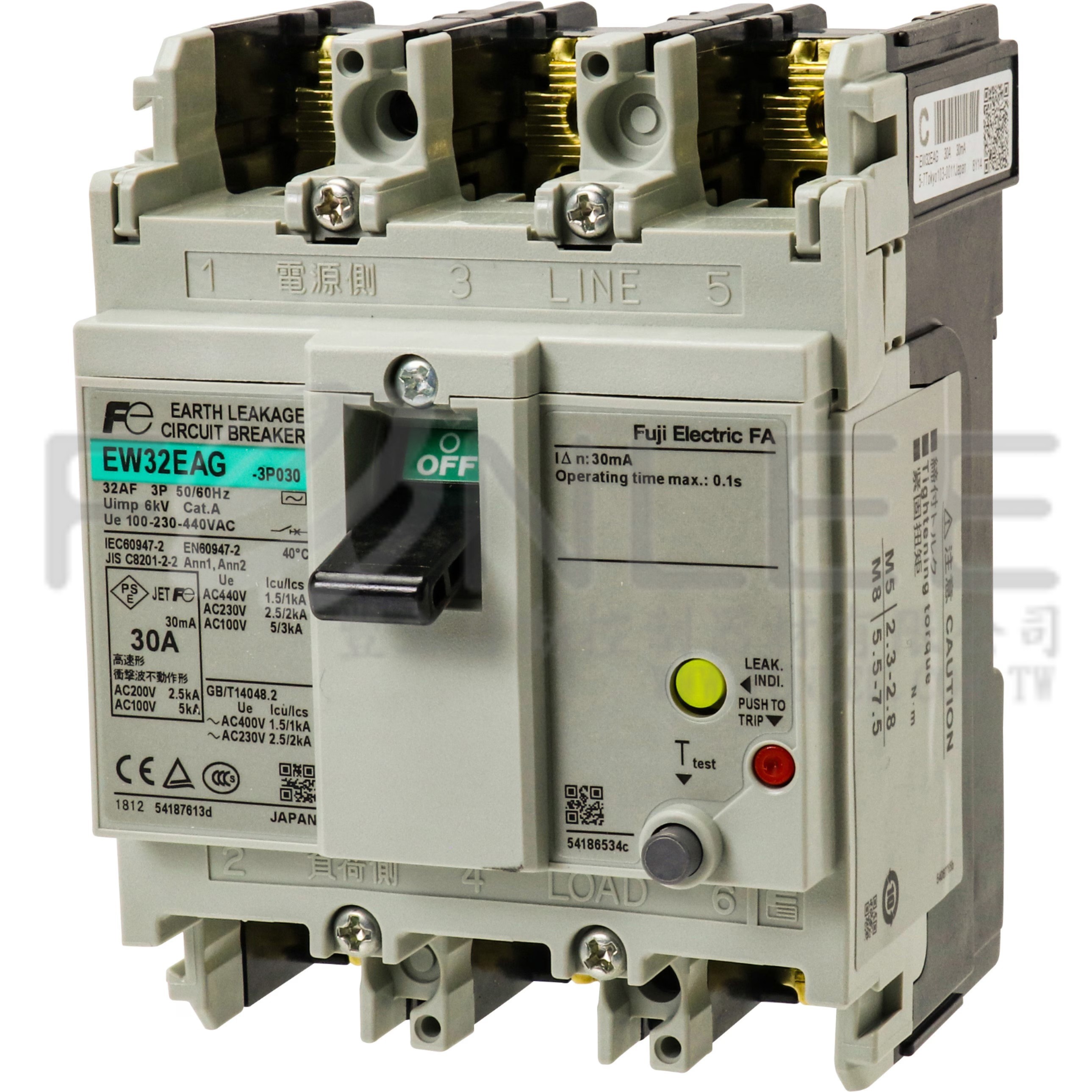 富士漏電EW32EAG 3P30A 2.5/1.5KA 30mA-富士ELB EW32EAG-N9FS32EAG330