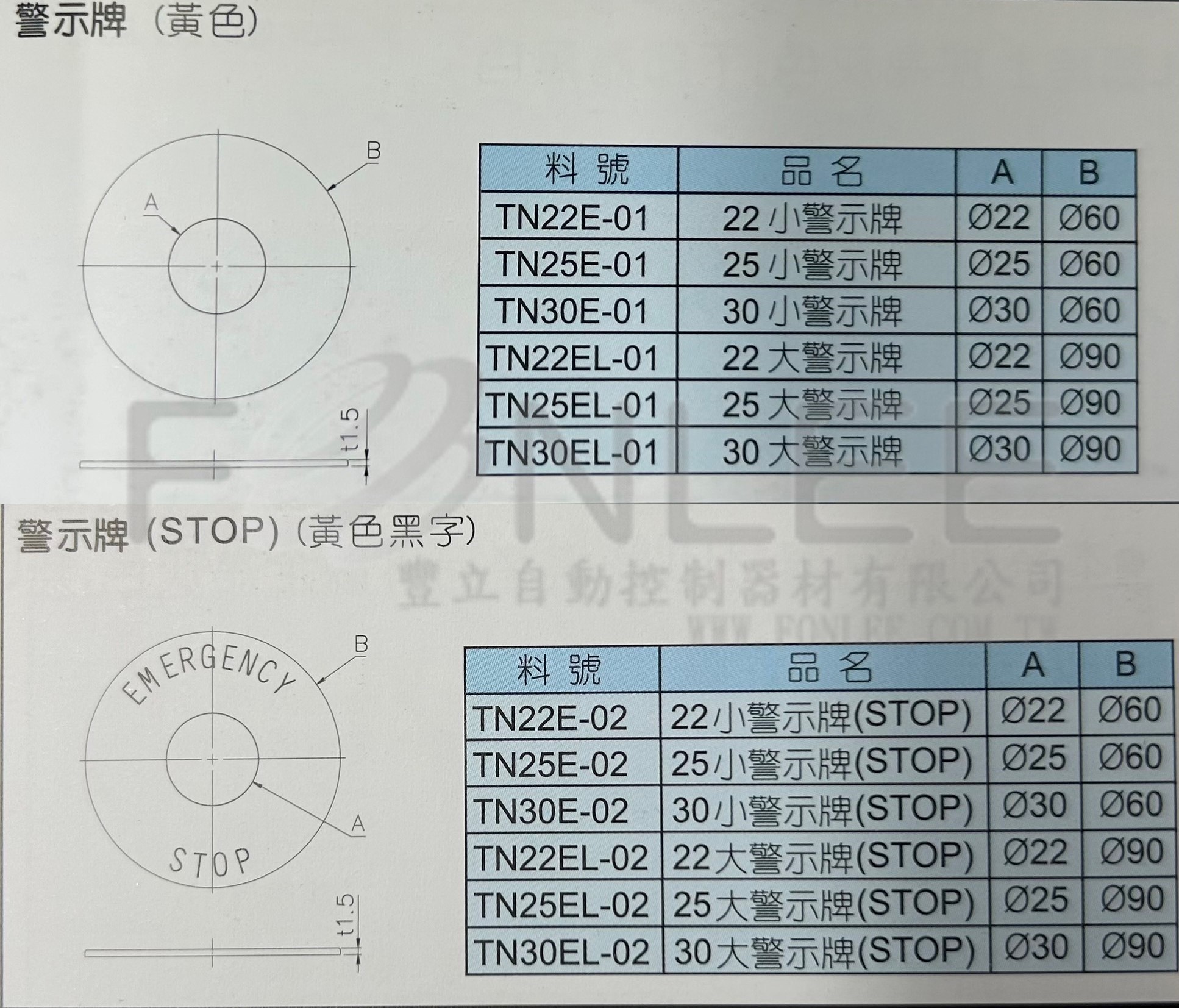 -**天得 30Ø刻字壓克力銘牌 TN30P-…-KYTDTN30P-銘牌