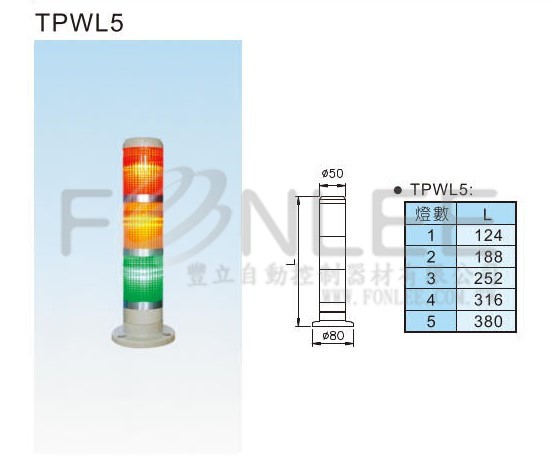 -**天得 50&Oslash;3層盤式警示燈 TPWL5LX3X